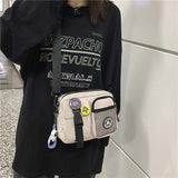 Casual Crossbody Bag Women's Sports Medium Harajuku Style Single-Shoulder Student Mobile Phone Canvas Zipper Closure Chest Bag