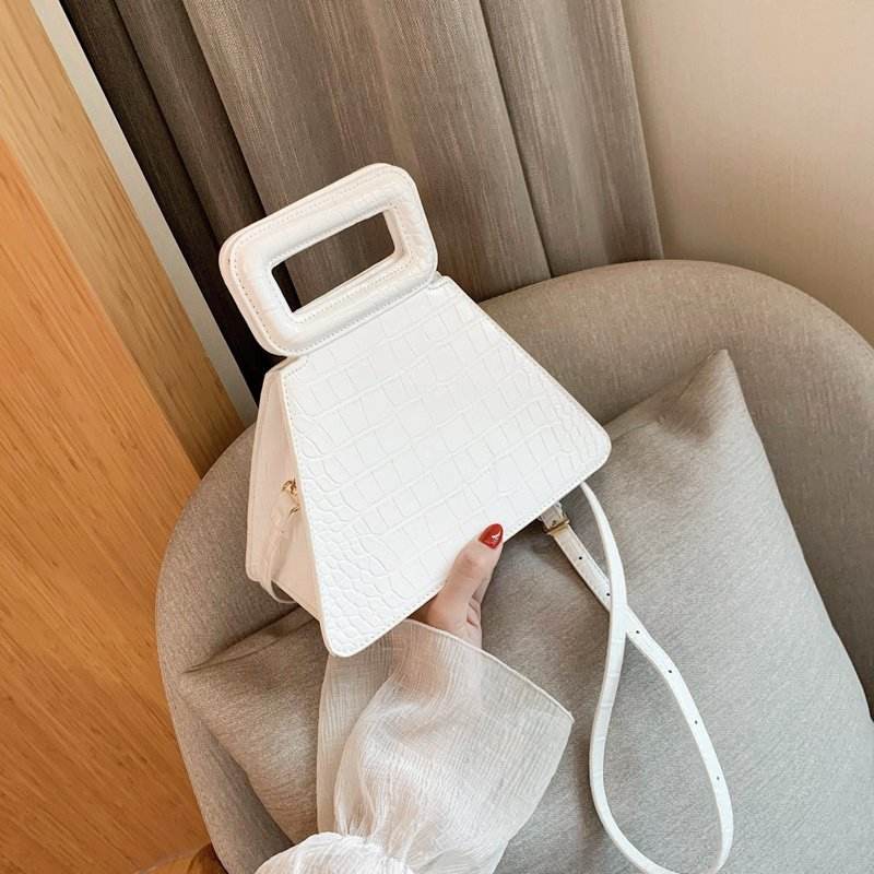 Women Triangle Shape Top-Handle Handbags Personality Crocodile Pattern Crossbody Bags for Ladies Small Phone Bag New Tote Purse