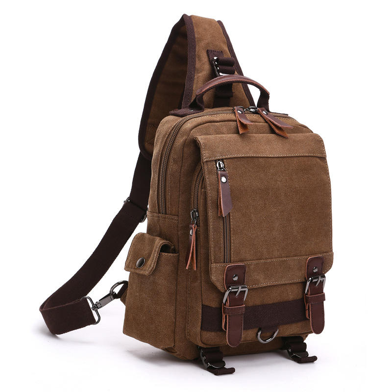 Fashionable Anti-Theft Canvas Cross Body Messenger Bag Men and Women Travel Rucksack Sling Backpack with Zipper Closure