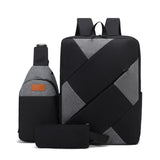 Cross-Border New Large Capacity Three-Piece Backpack Set Waterproof Oxford Business USB Charging Zipper Computer Travel Bag