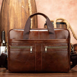 Briefcase 14-inch Genuine Leather Men's Business Portable Official Shoulder Bag with Cross-Border Design