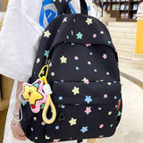 Preppy Style Oxford Backpack Unisex Middle School Ins Style Girly Heart Star Design Large Capacity Simple Versatile Students Bag