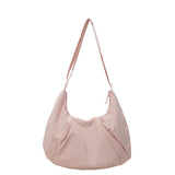 Japanese-Style Large Capacity Nylon Shoulder Bag for Women Pleated Crossbody Design Zipper Solid Color for Commuting Students