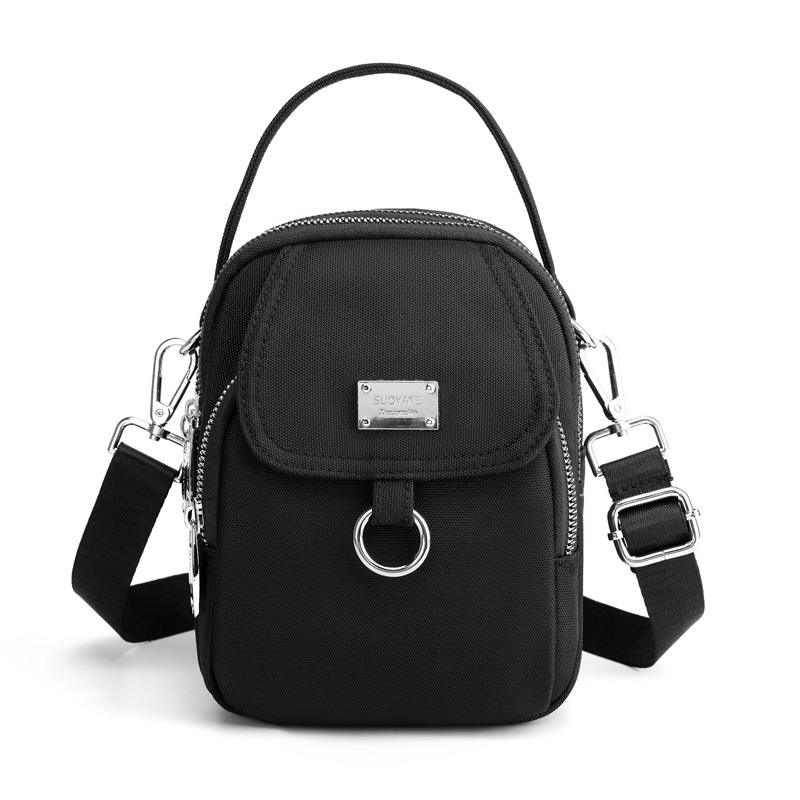 Shoulder Bag Women's Casual Multi-Layer Zip Closure Portable Nylon Cloth Polyester Lining Small Mobile Phone Bag Fashionable PU
