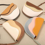 Fashionable New Handbag Design Turkish Curve Wave Contrast Color Messenger Saddle Bag Made of PU Material Women's New Handbag