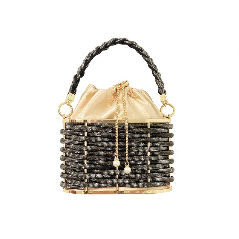 Sequin Mini Tote for Ladies Handheld Logo Style with Unique Pattern New Handmade Hollow Metal Cage Bucket Flannel Evening Bag