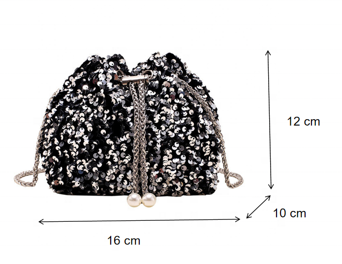 Women's Fashion Rhinestone Bucket Bag Handheld Chain Messenger Portable with Zipper Closure Personalized Design for Girls