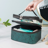 Large Capacity Double Layer Makeup Bag Diamond Pattern Trousse De Maquillage Zipper Closure Lady's Travel Toiletry Case