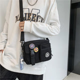 Casual Crossbody Bag Women's Sports Medium Harajuku Style Single-Shoulder Student Mobile Phone Canvas Zipper Closure Chest Bag