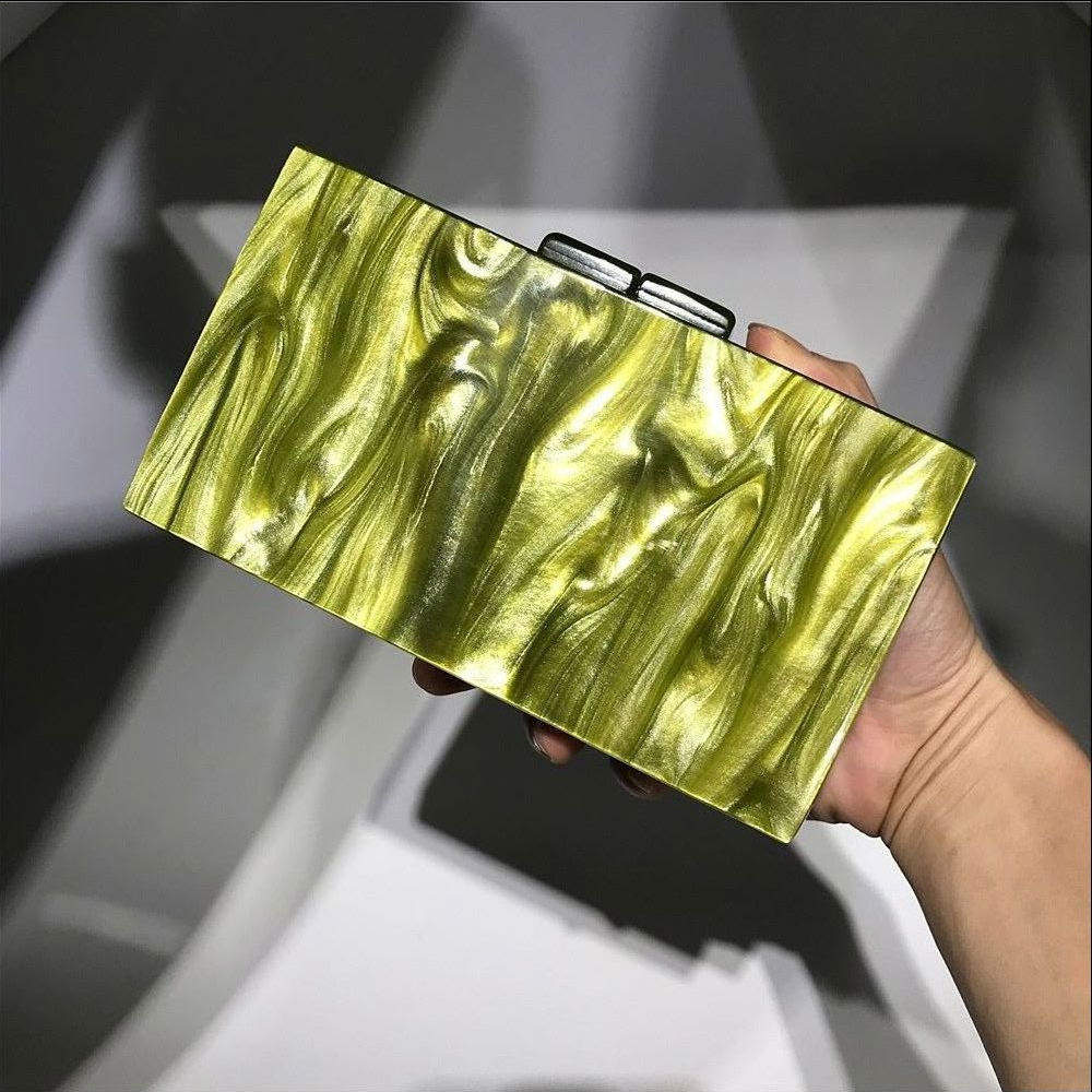 Luxury Elegant Women's Mini Clip Hand Bag Sparkling Acrylic Texture Dazzle Color Clutch for Evening Party Fashionable Sac Main