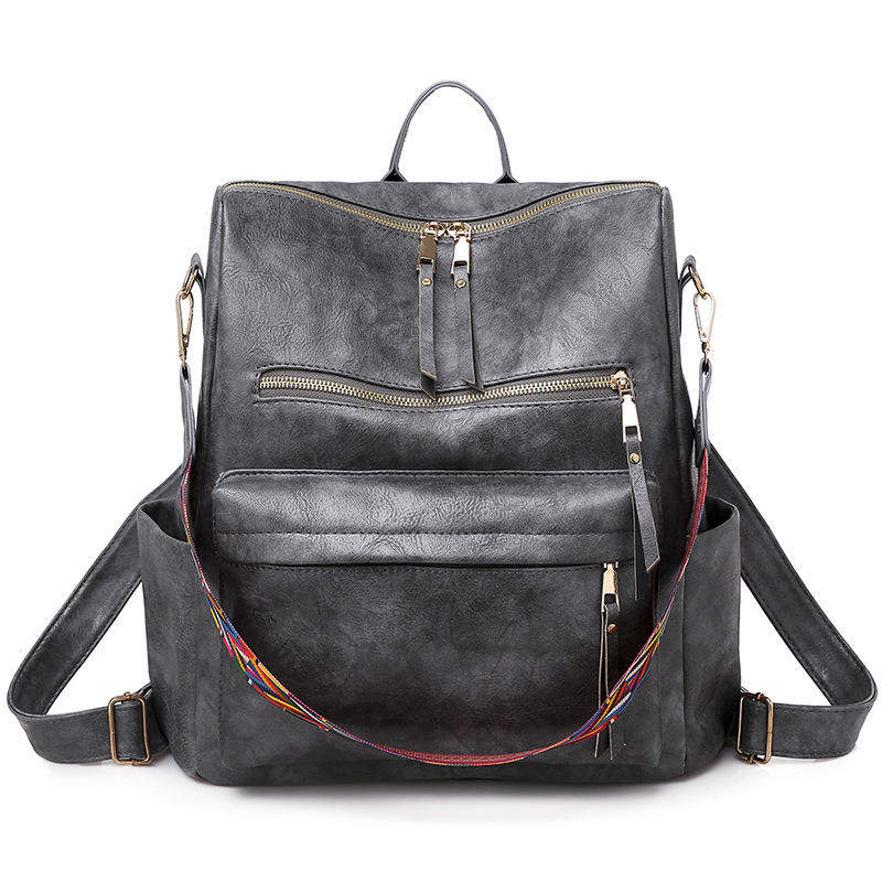 PU Leather Leopard Print Retro Fashion Soft Waterproof Zipper Closure Polyester Casual New Style Convertible Backpack for Girls