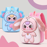 Cute Children's School Backpack Zipper Plush Doll Design Big Ears Anime Cartoon Style Super Lightweight Kindergarten School Bag