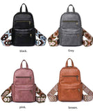 New Women's Retro Solid Color Backpack PU Leather Convertible Crossbody Backpack Chest Bag