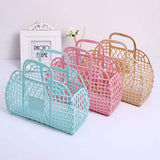 Summer Retro Jelly Beach Basket Bag Unisex Portable PVC Plastic for Kids Women Open Easter Vacation Beach Bag
