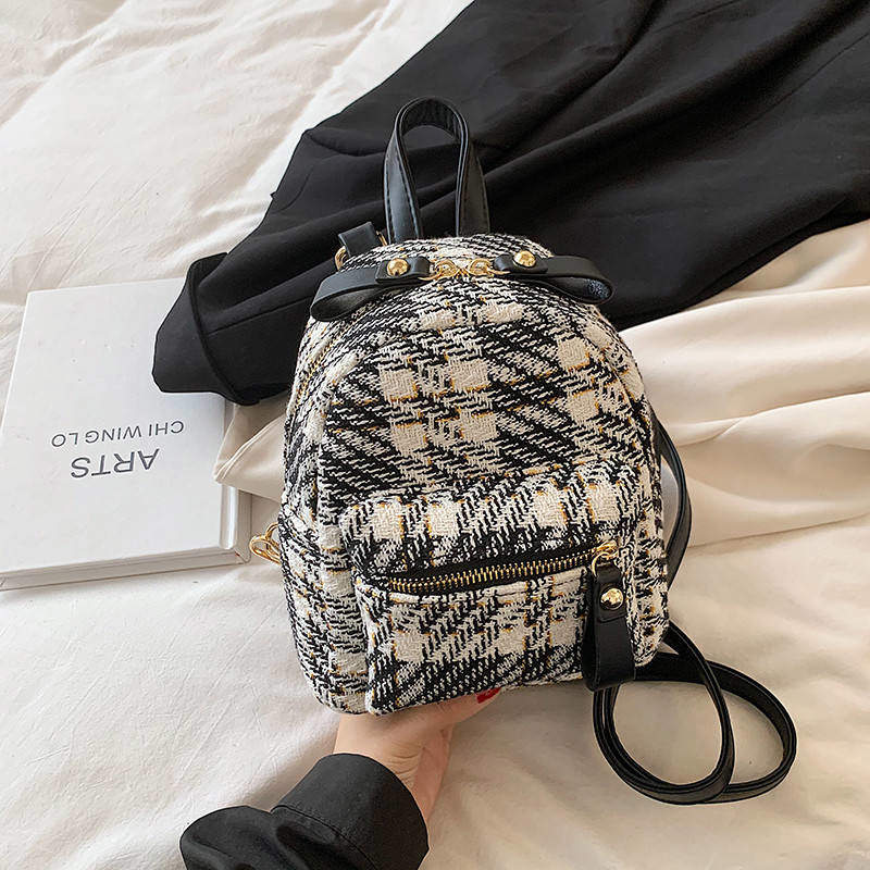 Luxury Chic Japanese Style Female Day Pack Leisure Girl School Knapsack Quilted Shoulder Purses Zipper Plaid Backpack