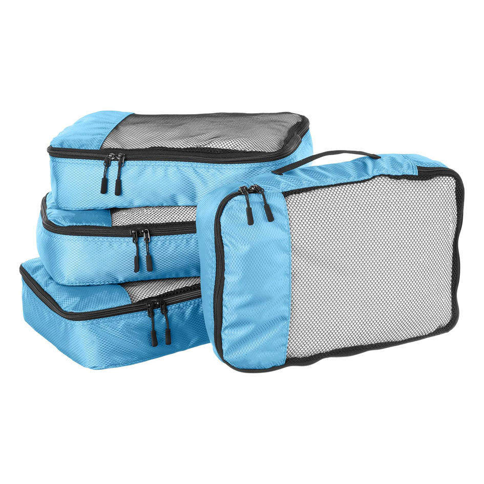 Luggage Organizer with Double Zipper, Mesh Top, 100% Polyester Small Zip 4-Piece Packing Cubes Travel Accessories Set
