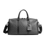 PU Travel Bag Men Trendy Short Trip Business Travel Korean Style Geometric Handbag Shoulder Bag with Tag Tote Weekender Bag