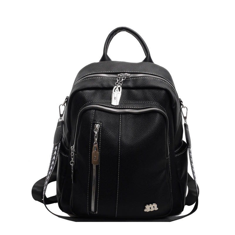 Women's New Soft PU Large Capacity Waterproof Backpack Zipper High Appearance Travel Commuting Korean School Bag